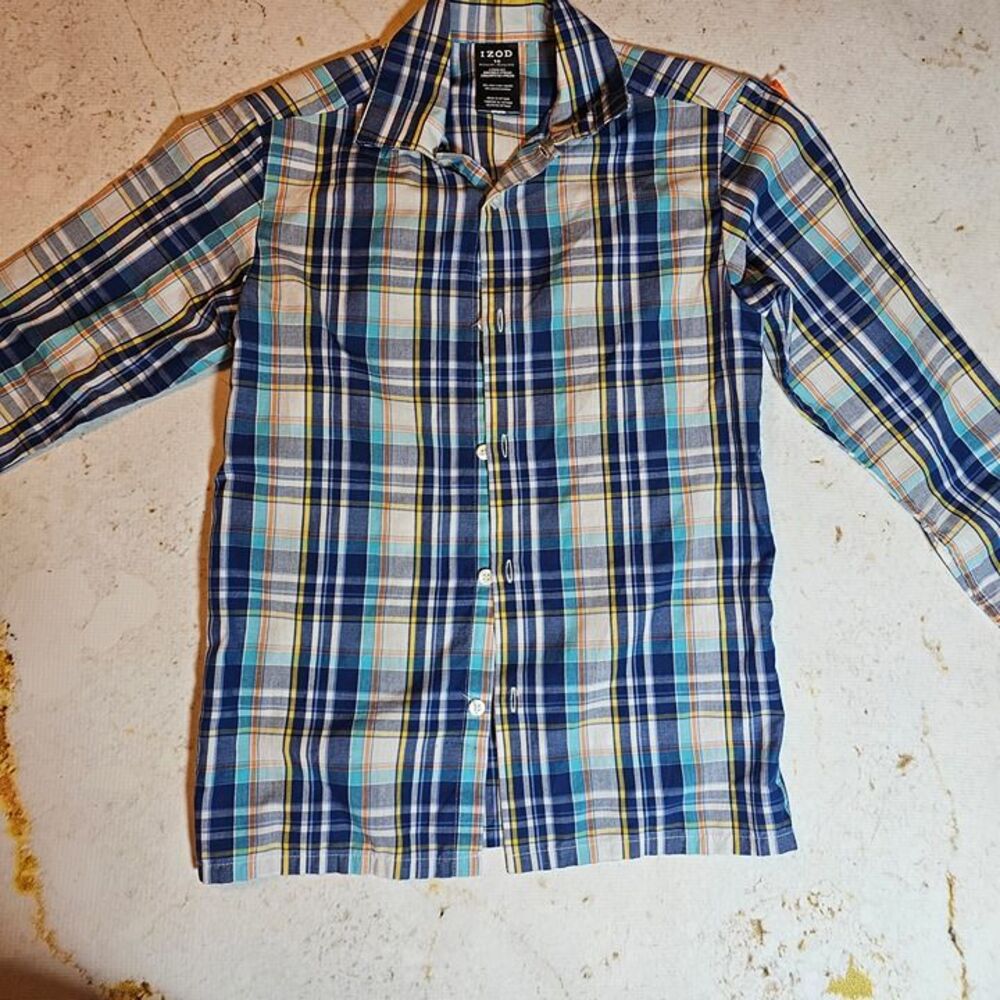 IZOD Boys Button Down Shirt Size 10 Regular – Plaid Long Sleeve Casual Dress Top